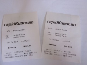 Bus ticket from UMP Gambang to Kuantan. From Kuantan to Pekan